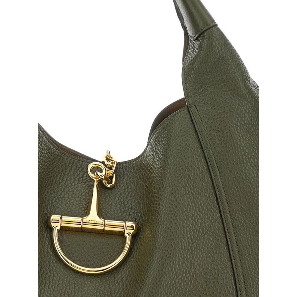 Gucci Women Green Shoulder Bag With Horsebit Closure In Grained Leather Woman - Picture 6 of 7